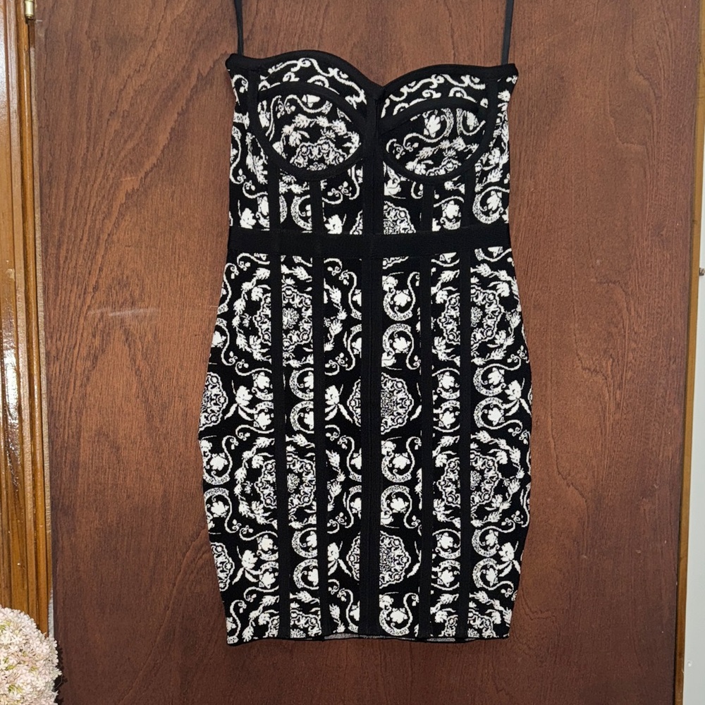 Bebe Printed Bustier Bandage Dress